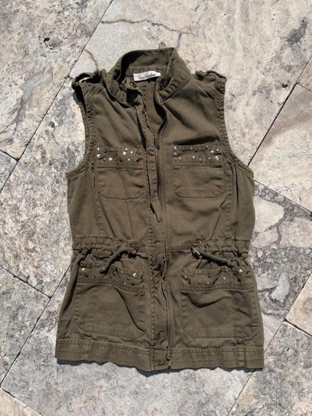 True Freedom Olive Utility Vest with Stud Accents